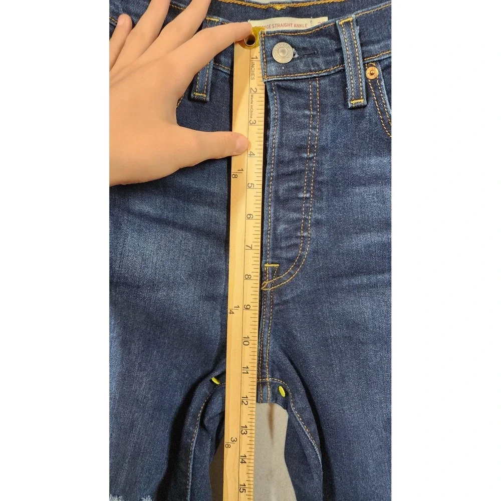 Levis Ribcage Straight Ankle Jeans Womens 25 Distress High Rise Denim Button Fly